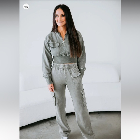 Lelis Collection Cargo Pants Pull On Charcoal Wide Leg Womens Size Large - Picture 3 of 12